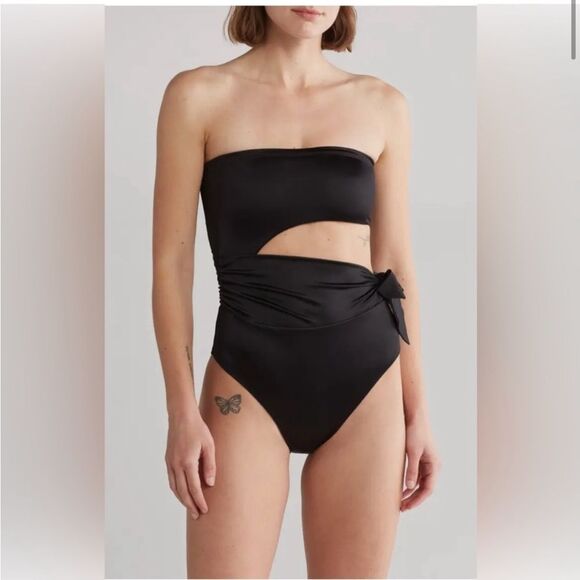 NEW Good American Side Tie Cuout One-Piece Swimsuit in Black Size 3 = L - Picture 1 of 10